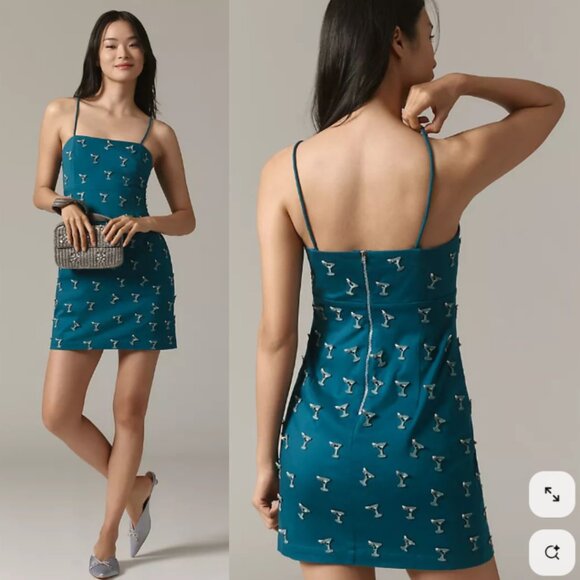 Anthropologie Maeve Brynne 3-D Spaghetti Strap Dress NWT in Blue 2 - Picture 1 of 14